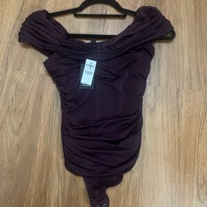 Express Off-Shoulder Bodysuit in Dark Purple